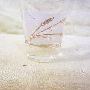 VTG SHOT GLASS W/WHEAT PATTERN, FROSTED W/GOLD WHEAT PATTERN